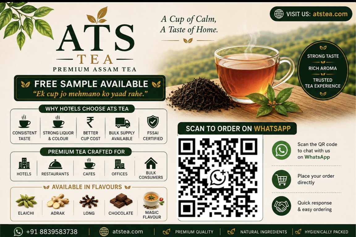 ATS Tea wholesale brochure — premium Assam tea for hotels, restaurants and cafés